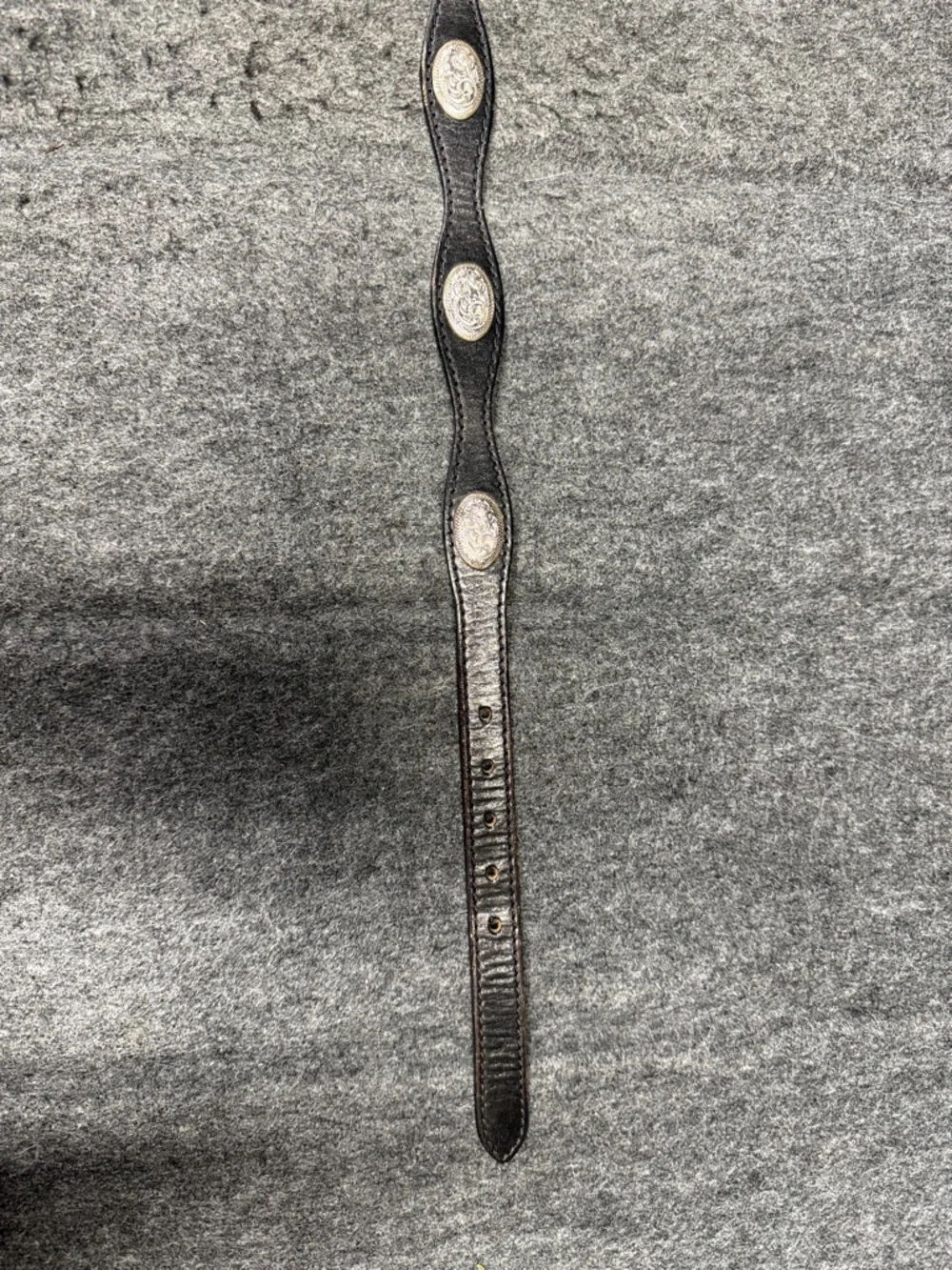 Black Western Leather Belt with Silver-Tone Buckle - Picture 6 of 7